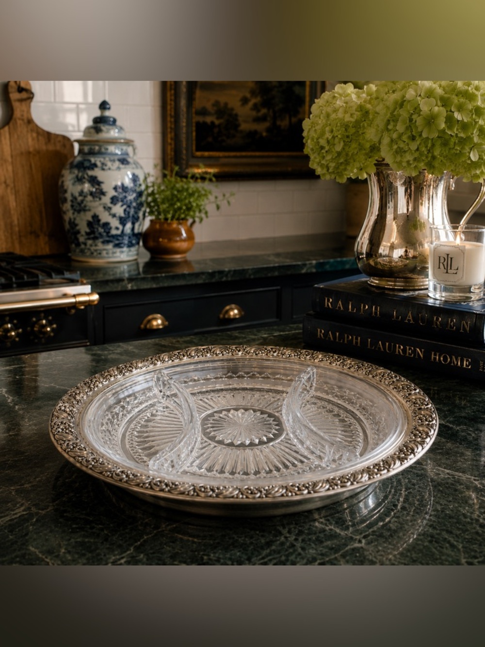 Webster Sterling Silver & Crystal Divided Serving Tray | Thick Sterling Rim